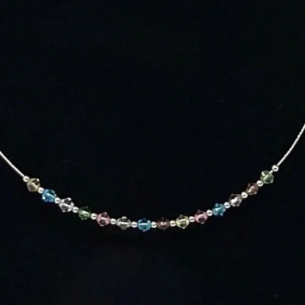 LIA SOPHIA Multicolored Crystals Beads Necklace ~ Choker Tennis Silver Necklace